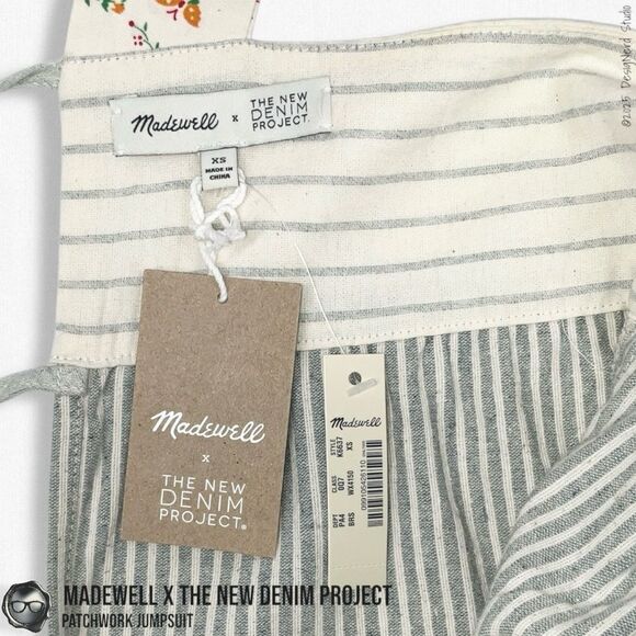 MADEWELL X THE NEW DENIM PROJECT PATCHWORK OVERALL JUMPSUIT BLUE RAILROAD STRIPE - Picture 11 of 16